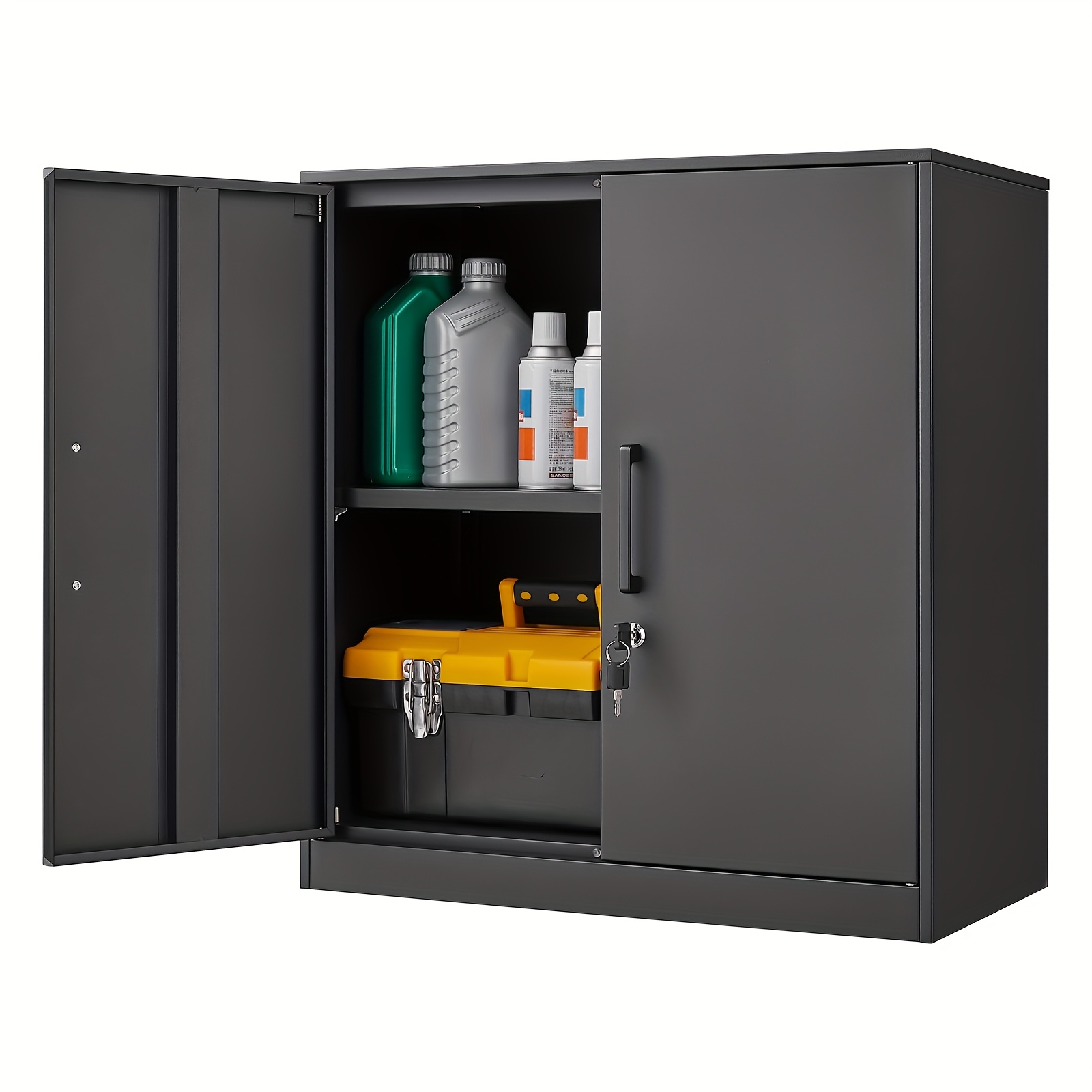 Black Metal Wall Storage Cabin - Tools For Garage avaliação e preço