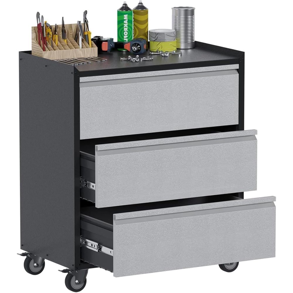 3-Drawer Mobile Metal Tool Che - Tools In Metal Workshop avaliação e preço