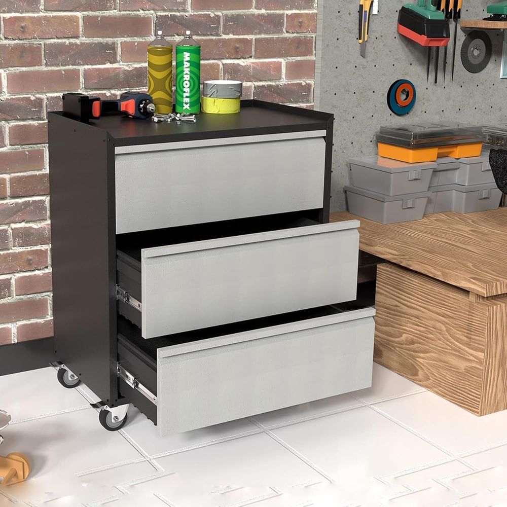 3-Drawer Mobile Metal Tool Che - Tools In Metal Workshop avaliação e preço
